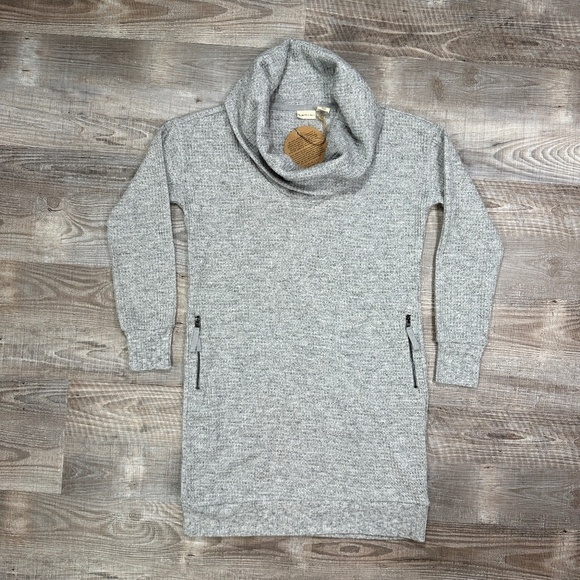 NWT Dakini Tunic Dress Womens S Gray Waffle Knit Cowl Neck Long Sleeve Pockets - Picture 1 of 13